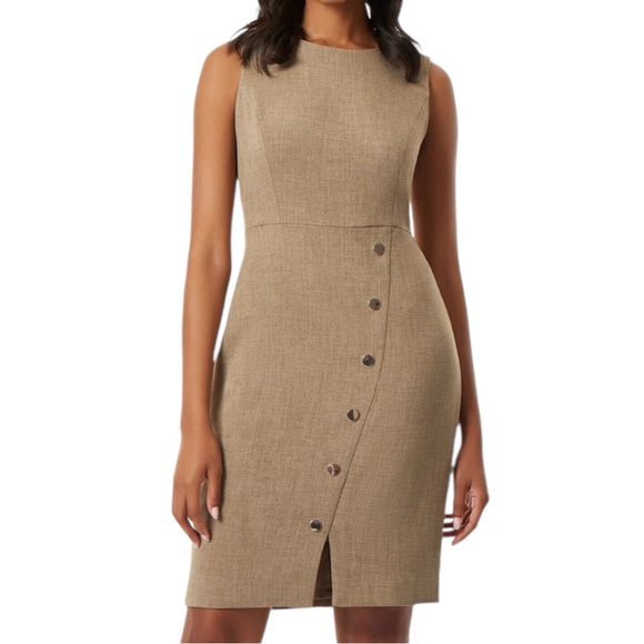 KASPER Snap Detail Stretch Crepe Sheath Dress - Picture 1 of 8
